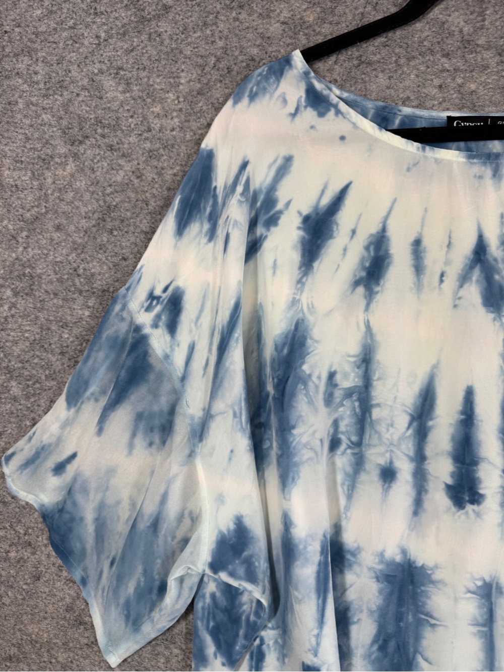 Gypsy 05 Silk Tie Dye Blouse Blue White Medium Boho Resort Top Summer Vacay - Picture 6 of 16